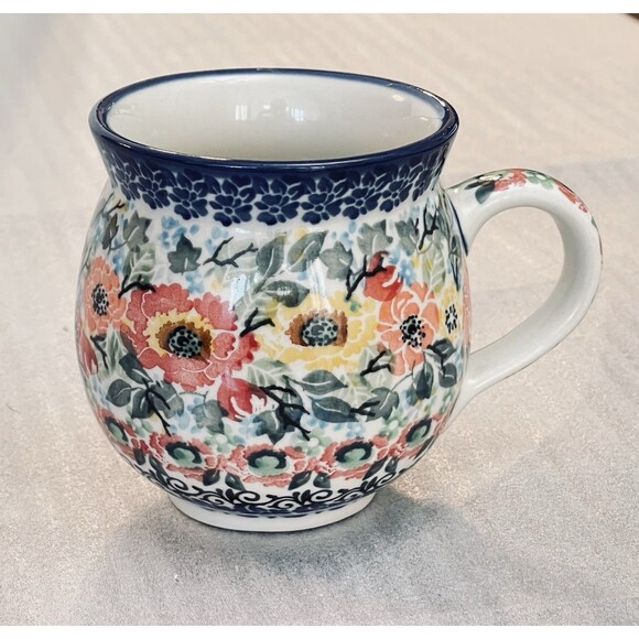 Unikat  Starzyk Polish Pottery Bubble Mug Hand Made Signed Numbered 12 oz Floral - Picture 2 of 6